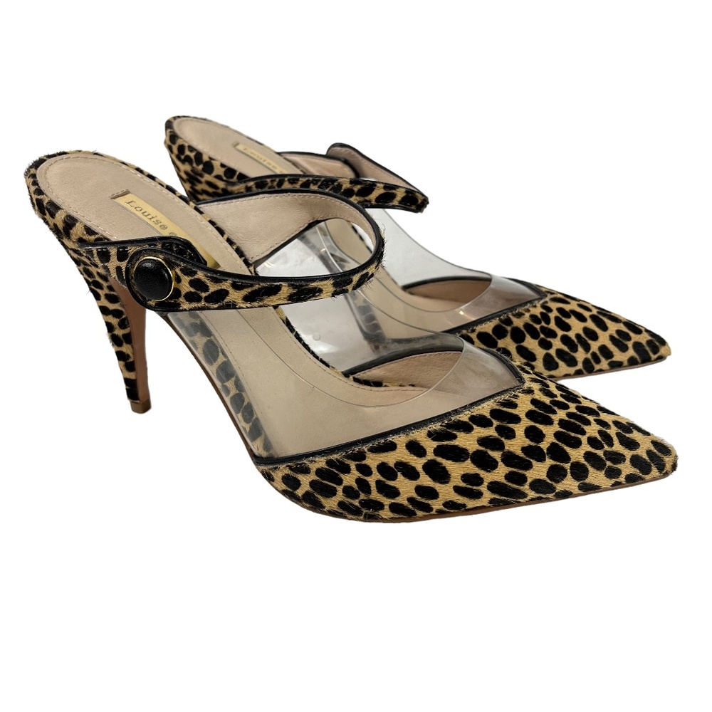 LOUISE ET CIE Leopard Cheetah Print Pony Hair High Heels Sandals Shoes sz 8.5